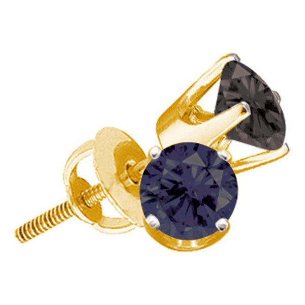 10K Yellow Gold Round Black Color Enhanced Diamond Solitaire Earrings 3/4 Cttw - Gold Americas