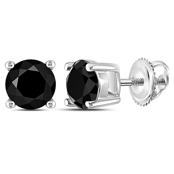 10K White Gold Unisex Round Black Color Enhanced Diamond Stud Solitaire Earrings 1-1/2 Cttw - Gold Americas