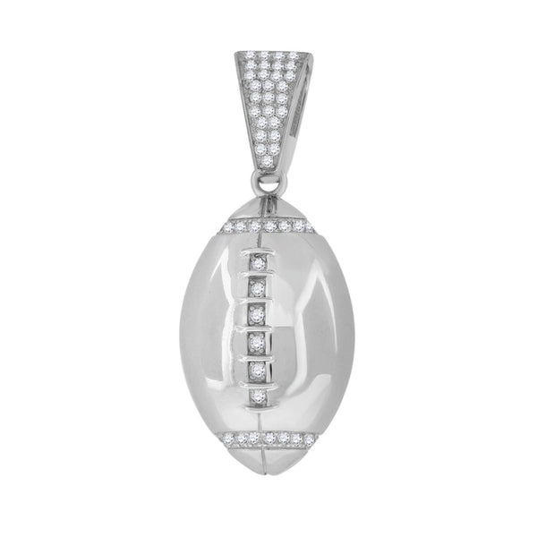 Sterling Silver Mens Round Cubic Zirconia CZ Football Sports Cluster Fashion Charm Pendant, Pendants, Silverine, Jawa Jewelers
