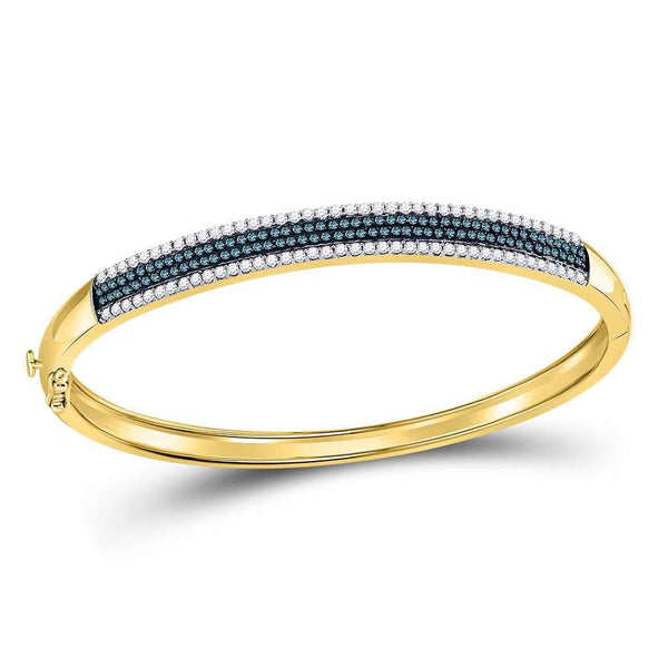 14K Yellow Gold Round BlueDiamond Bangle Bracelet 1-3/8 Cttw