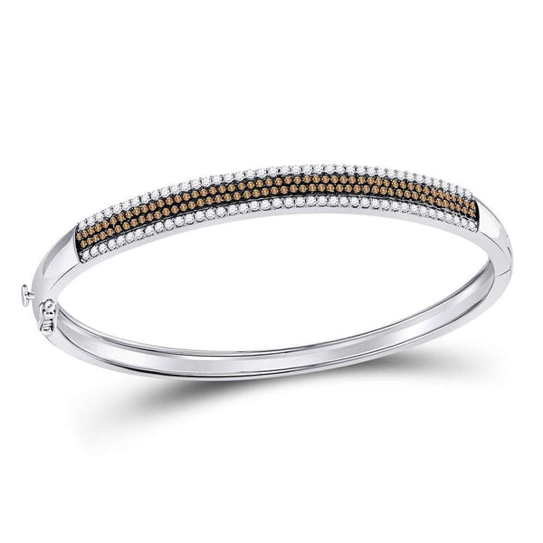 14K White Gold Round BrownDiamond Bangle Bracelet 1-3/8 Cttw