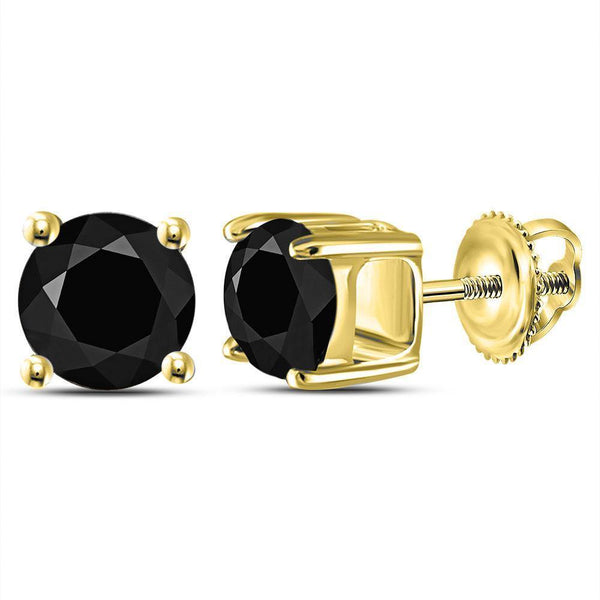 10K Yellow Gold Round Black Color Enhanced Diamond Solitaire Stud Earrings 2.00 Cttw - Gold Americas