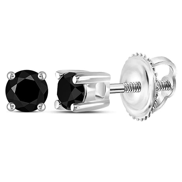 Sterling Silver Unisex Black Color Enhanced Diamond Screwback Stud Earrings 1/4 Cttw - Gold Americas