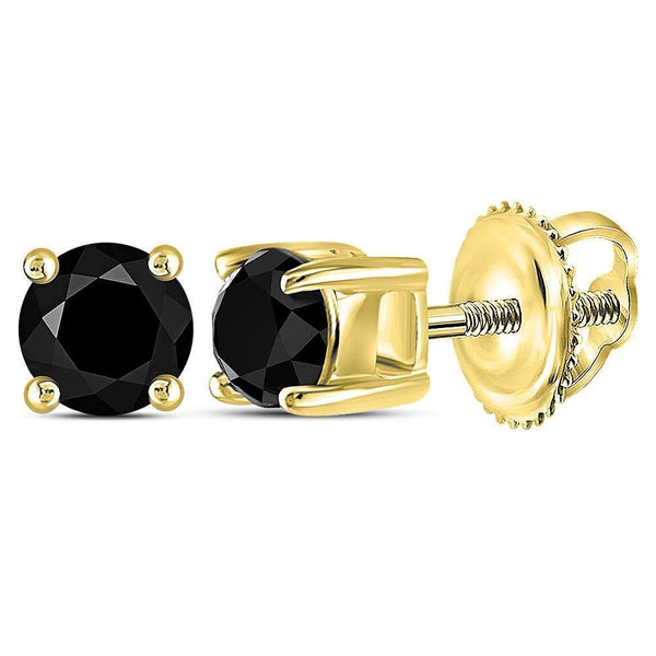 Yellow-tone Sterling Silver Unisex Round Black Color Enhanced Diamond Solitaire Earrings 1/2 Cttw - Gold Americas
