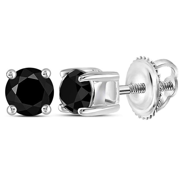 Sterling Silver Unisex Round Black Color Enhanced Diamond Solitaire Earrings 1/2 Cttw - Gold Americas