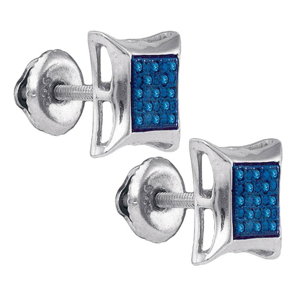 Sterling Silver Mens Round Blue Color Enhanced Diamond Square Kite Earrings 1/12 Cttw - Gold Americas