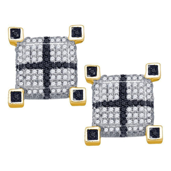 10K Yellow Gold Mens Round Black Color Enhanced Diamond 3D Cube Square Cross Earrings 5/8 Cttw - Gold Americas
