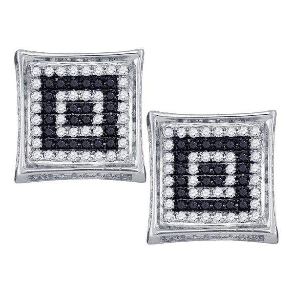 10K White Gold Mens Round Black Color Enhanced Diamond Cluster Earrings 1/3 Cttw - Gold Americas