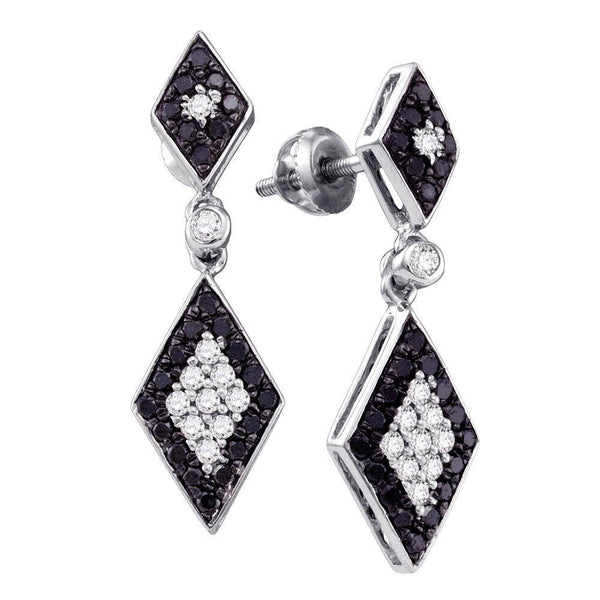 10K White Gold Round Black Color Enhanced Diamond Dangle Earrings 5/8 Cttw - Gold Americas