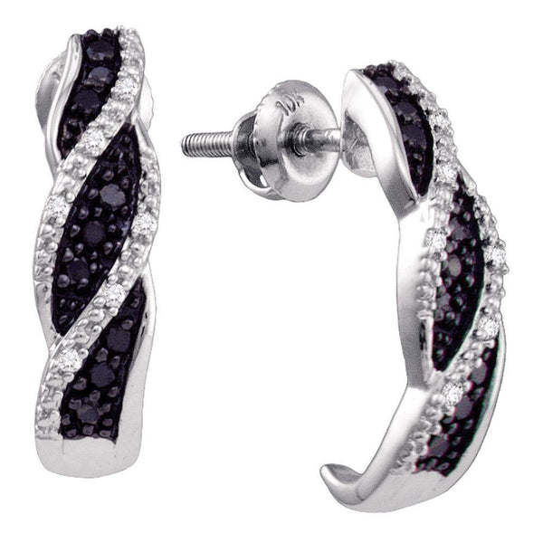 10K White Gold Round Black Color Enhanced Diamond J Hoop Earrings 1/6 Cttw - Gold Americas