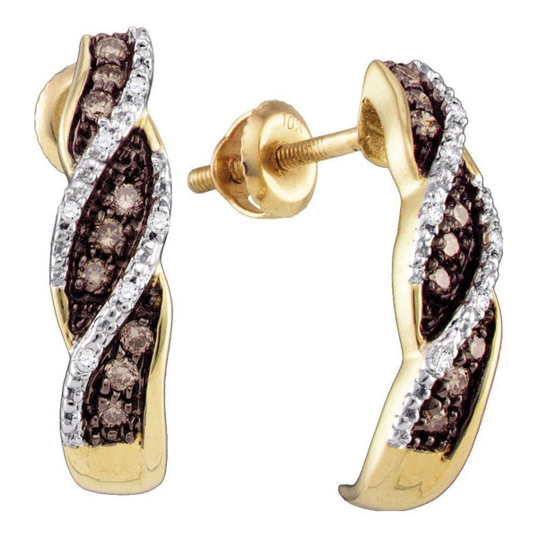 10K Yellow Gold Round Cognac-brown Color Enhanced Diamond Stud Earrings 1/5 Cttw - Gold Americas