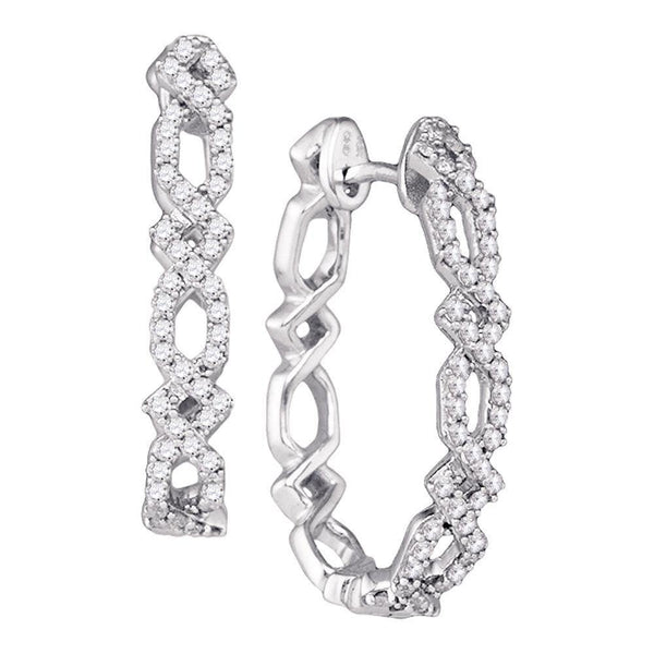 10k White Gold Round Diamond Symmetric Woven Interweaving Hoop Earrings 1/2 Cttw - Gold Americas