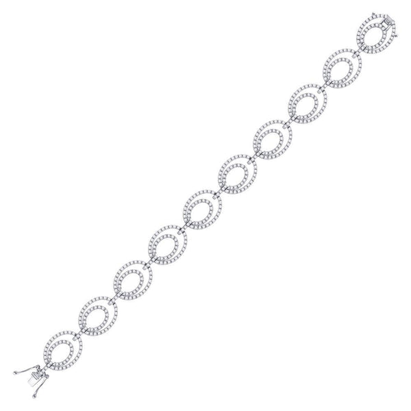 14K White Gold Diamond Link Oval Bracelet 4.00 Cttw