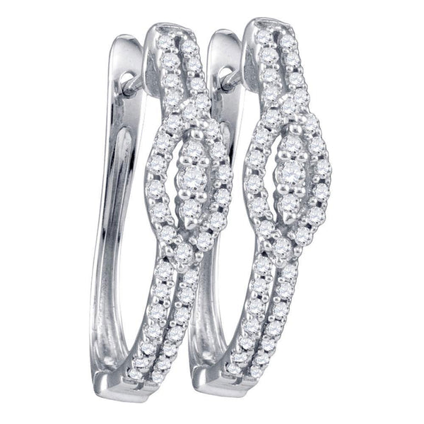 10K White Gold Round Diamond 3-stone Hoop Earrings 3/8 Cttw - Gold Americas