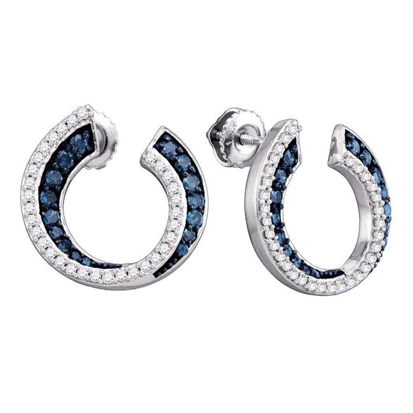 10K White Gold Round Blue Color Enhanced Diamond Cluster Earrings 3/4 Cttw - Gold Americas