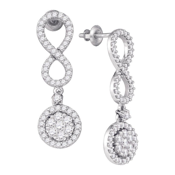 10K White Gold Round Diamond Cluster Dangle Infinity Earrings 1-1/4 Cttw - Gold Americas
