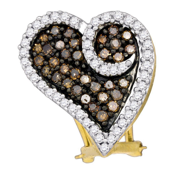 10K White Gold Round Brown Color Enhanced Diamond Heart Earrings 1.00 Cttw - Gold Americas