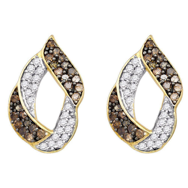 10K Yellow Gold Round Cognac-brown Color Enhanced Diamond Cluster Earrings 1.00 Cttw - Gold Americas