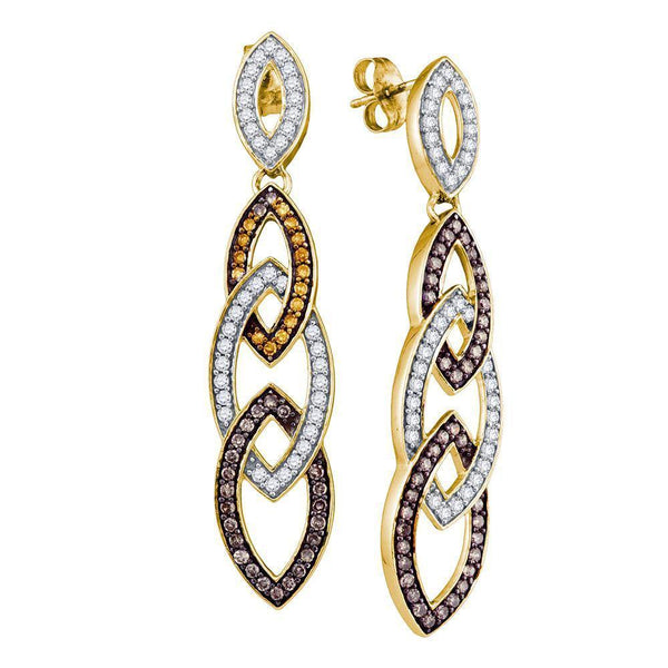 10K Yellow Gold Round Cognac-brown Color Enhanced Diamond Cascading Oval Dangle Earrings 1-1/3 Cttw - Gold Americas
