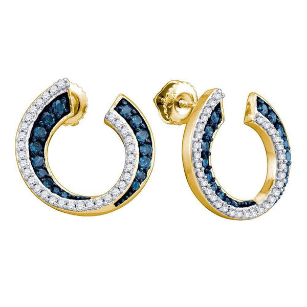 10K Yellow Gold Round Blue Color Enhanced Diamond Cluster Earrings 3/4 Cttw - Gold Americas