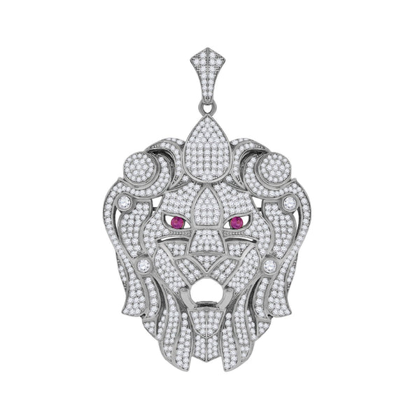 Wo Round Cubic Zirconia CZ Animal Lion Face Cluster Charm Pendant