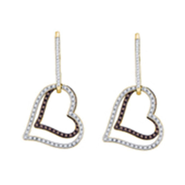 10K Yellow Gold Cognac-brown Color Enhanced Diamond Dangle Double Heart Earrings 1/2 Cttw - Gold Americas