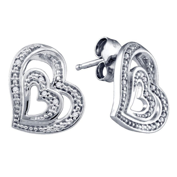 Sterling Silver Round Diamond Heart Stud Earrings 1/20 Cttw - Gold Americas