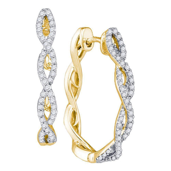 10K Yellow Gold Round Diamond Twist Hoop Earrings 1/2 Cttw - Gold Americas
