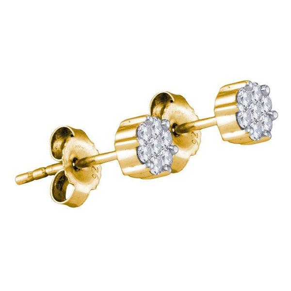 Yellow-tone Sterling Silver Round Diamond Flower Cluster Stud Earrings 1/6 Cttw - Gold Americas