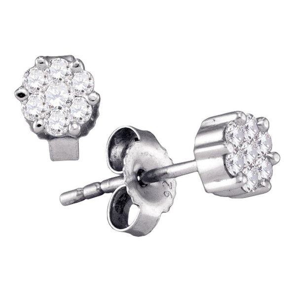 Sterling Silver Round Diamond Flower Cluster Stud Earrings 1/6 Cttw - Gold Americas