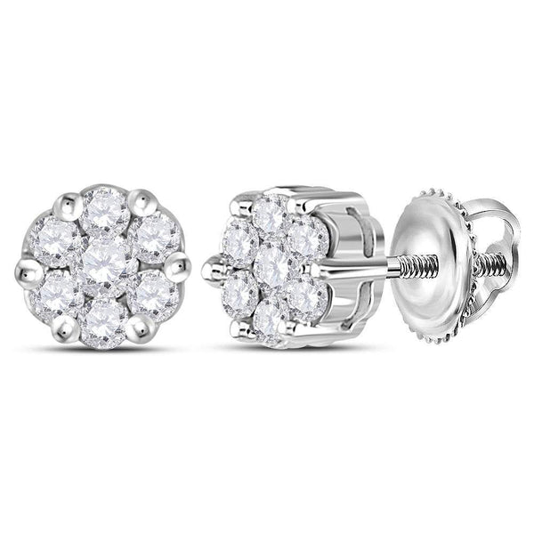 Sterling Silver Round Diamond Flower Cluster Screwback Stud Earrings 1/4 Cttw - Gold Americas