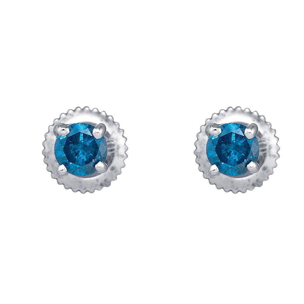 10k White Gold Blue Color Enhanced Round Diamond Solitaire Screwback Stud Earrings 1/2 Cttw - Gold Americas