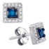 10K White Gold Round Blue Color Enhanced Diamond Square Solitaire Stud Earrings 1/5 Cttw - Gold Americas
