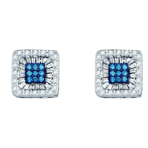 10K White Gold Round Blue Color Enhanced Diamond Square Stud Earrings 1/2 Cttw - Gold Americas