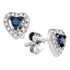 10K White Gold Round Blue Color Enhanced Diamond Heart Stud Earrings 1/5 Cttw - Gold Americas