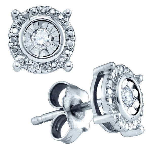 Sterling Silver Round Diamond Solitaire Screwback Stud Earrings 1/20 Cttw