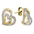 Yellow-tone Sterling Silver Round Diamond Heart Stud Earrings 1/20 Cttw
