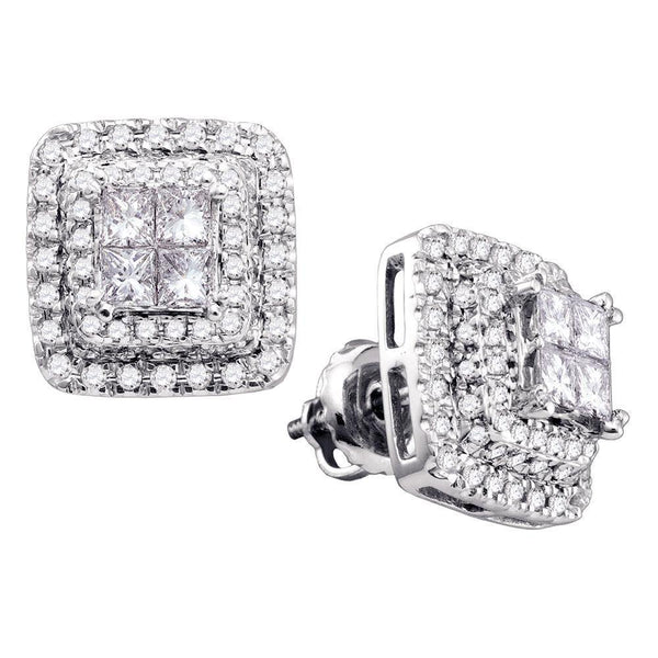 14K White Gold Princess Round Diamond Square Frame Cluster Earrings 1.00 Cttw - Gold Americas