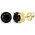 10K Yellow Gold Unisex Round Black Color Enhanced Diamond Solitaire Earrings 3.00 Cttw