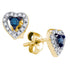 10K Yellow Gold Round Blue Color Enhanced Diamond Heart Stud Earrings 1/5 Cttw