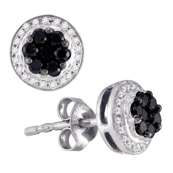 10K White Gold Round Black Color Enhanced Diamond Flower Cluster Earrings 1/2 Cttw - Gold Americas