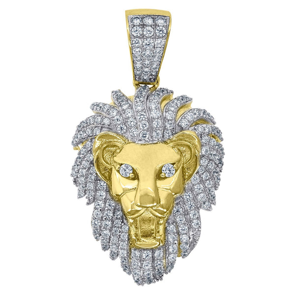 925 Sterling Silver Yellow-tone Cubic Zirconia CZ Lion Head Mens Fashion Pendant Charm, Pendants, JJ-SLV, Jawa Jewelers
