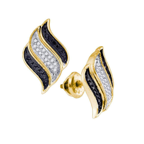 10K Yellow Gold Round Black Color Enhanced Diamond Cascading Stud Earrings 1/4 Cttw