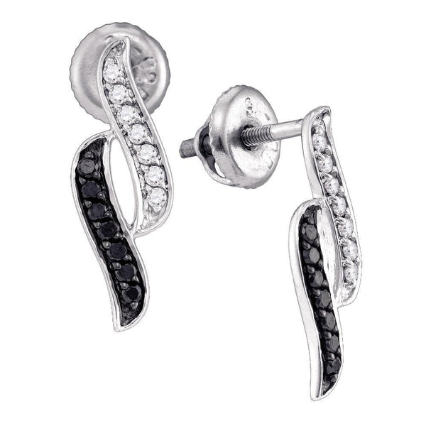 10k White Gold Black Color Enhanced Round Pave-set Diamond Screwback Stud Earrings 1/3 Cttw - Gold Americas