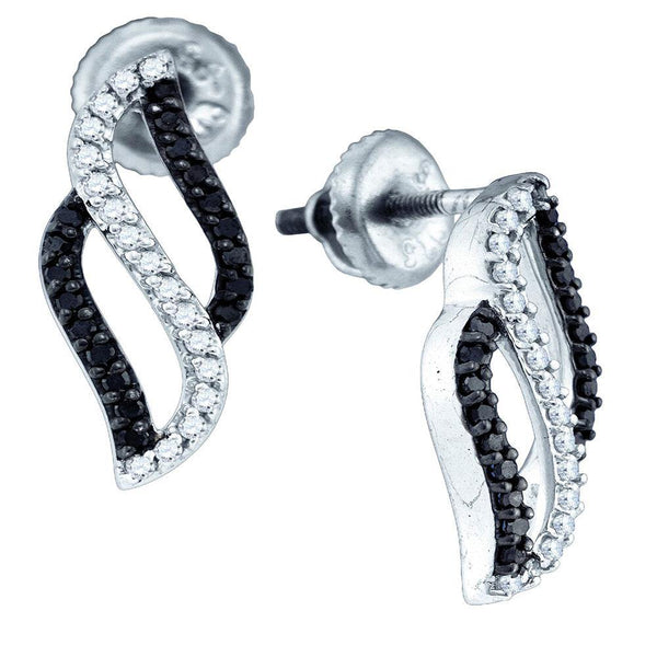 10k White Gold Black Color Enhanced Round Diamond Vertical Stripe Screwback Stud Earrings 1/3 Cttw - Gold Americas