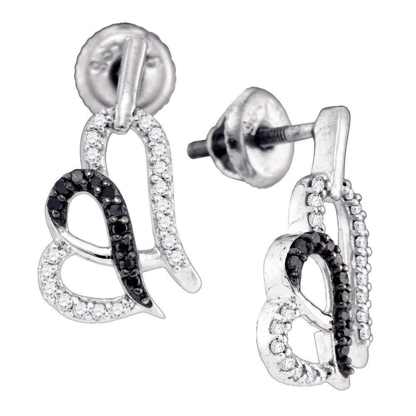 10K White Gold Round Black Color Enhanced Diamond Heart Stud Earrings 1/3 Cttw - Gold Americas