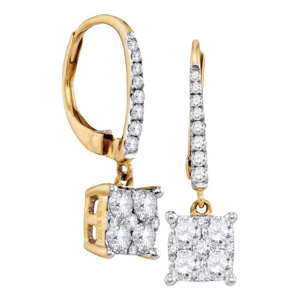18K Yellow Gold Round Cluster Diamond Square-shape Dangle Hoop Earrings 7/8 Cttw - Gold Americas