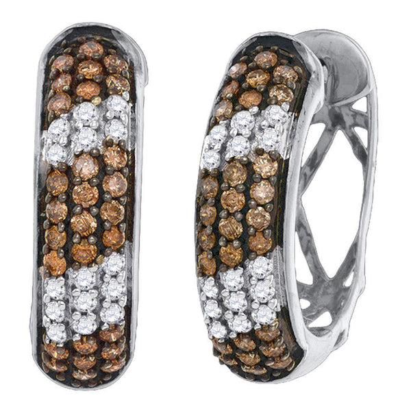 10K White Gold Round Cognac-brown Color Enhanced Diamond Hoop Earrings 1.00 Cttw - Gold Americas