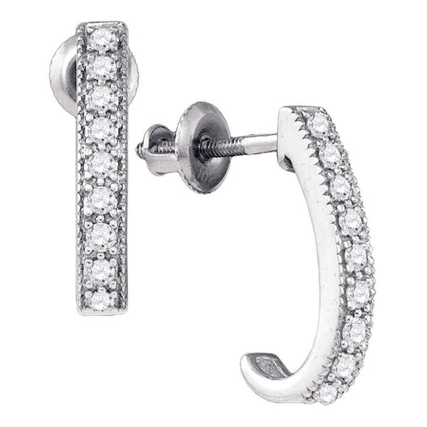 10K White Gold Round Diamond Half J Hoop Earrings 1/5 Cttw - Gold Americas