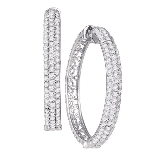 10K White Gold Round Diamond Luxury 1" Hoop Earrings 4.00 Cttw - Gold Americas